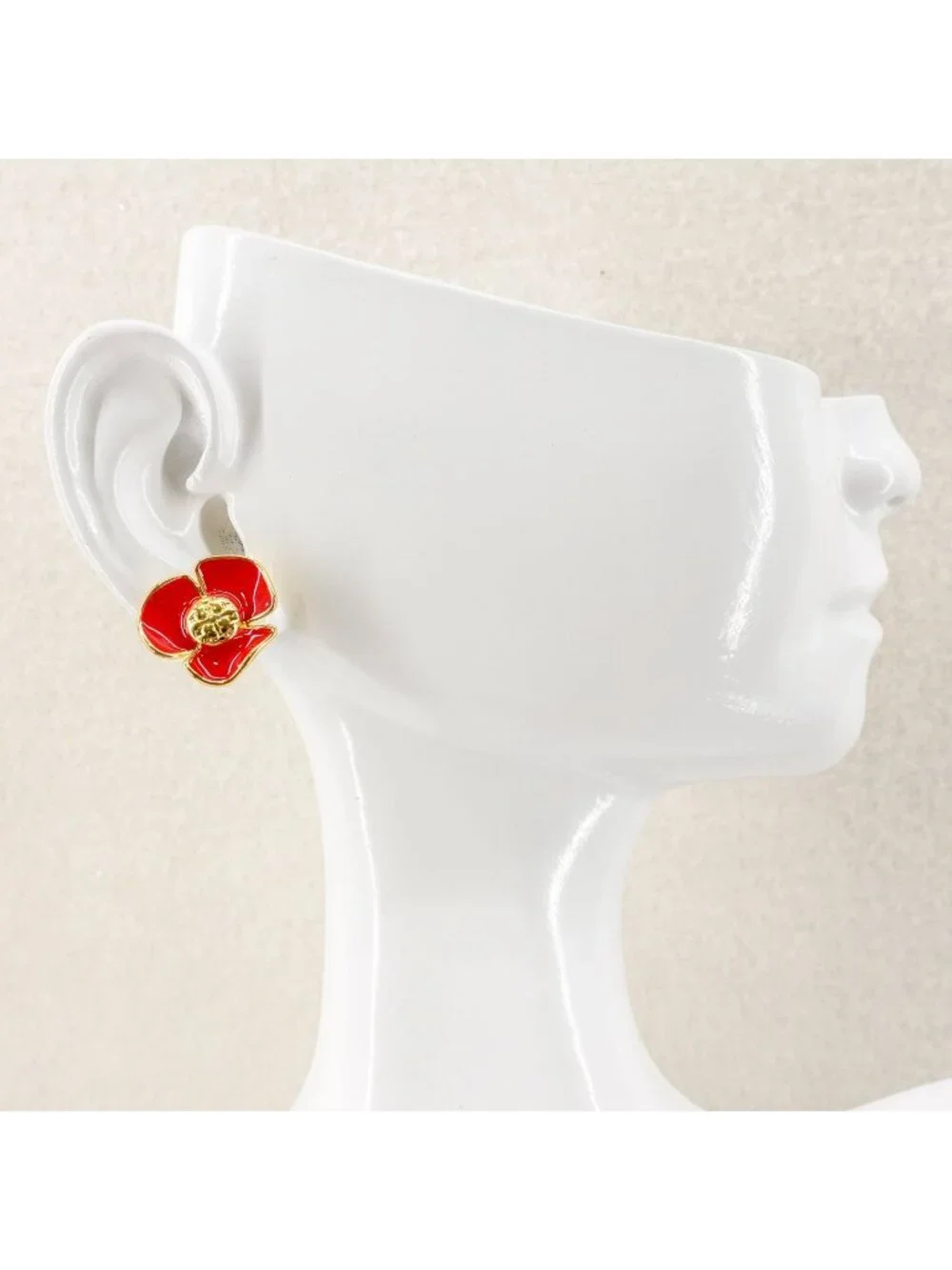 Tory Burch Fleur Flower Stud Earrings Red OS